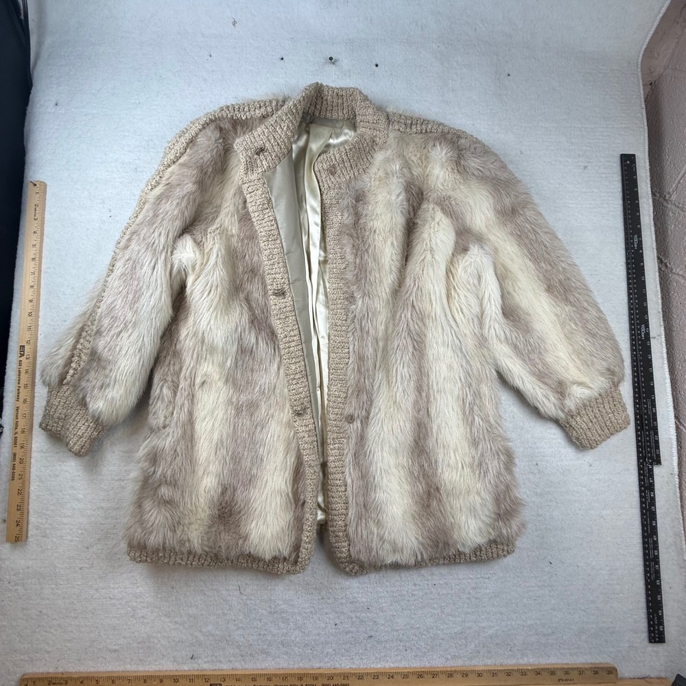 Vtg DEsprit Faux Fur Knit Trim Coat union made USA old money vtg glam mob wife